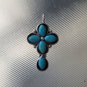 Turquoise & Sterling Navajo/Zuni/Native American Cross Pendant Signed KVN